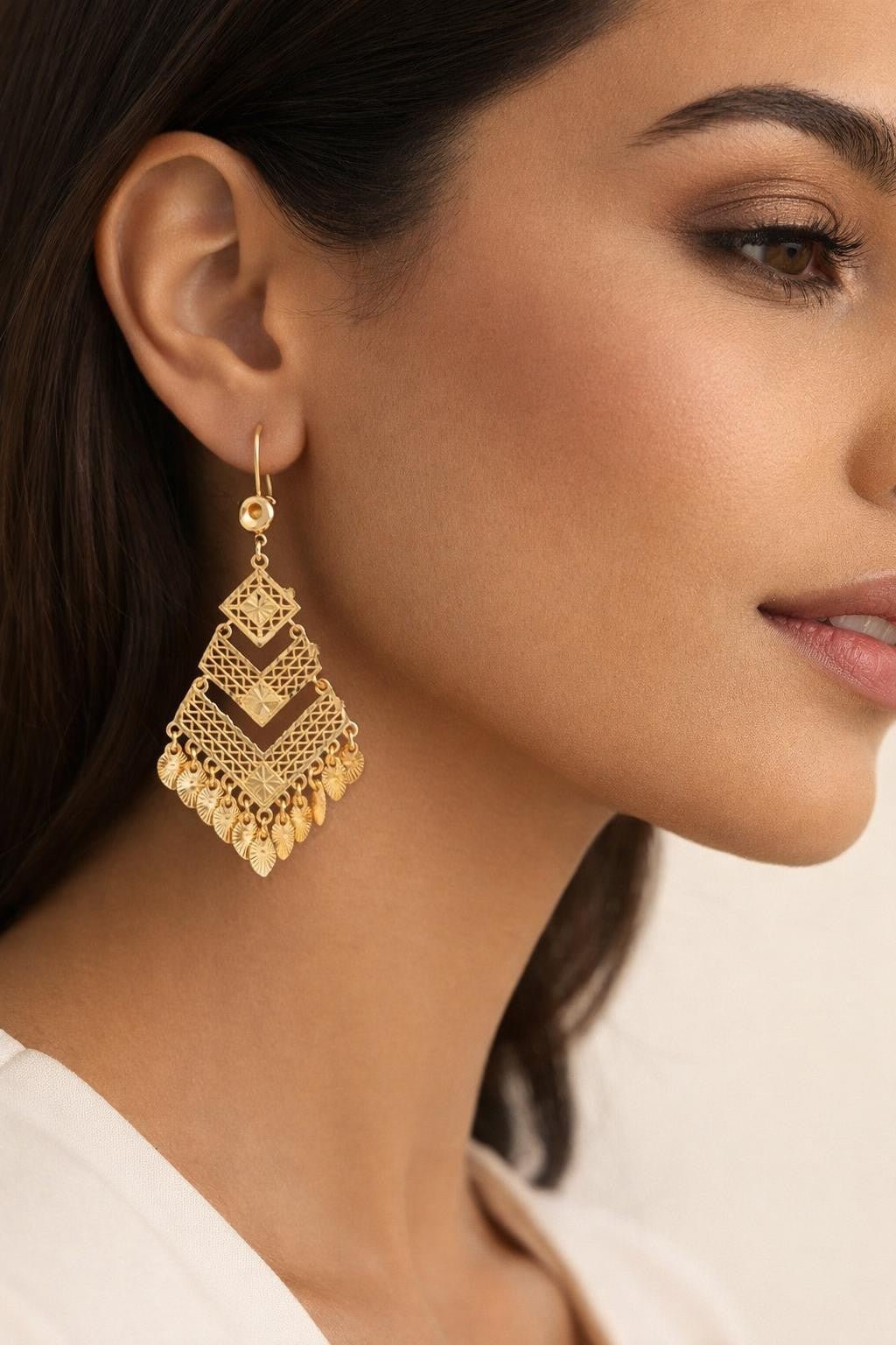 Layered Geometric Filigree Dangle Earrings