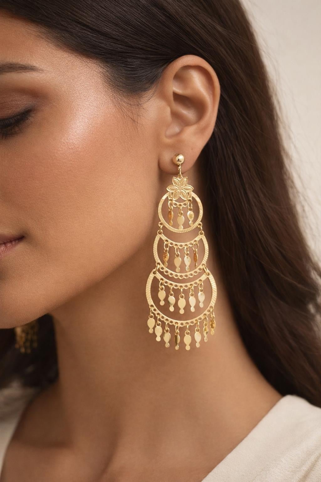 Multi-Tiered Floral Chandelier Statement Earrings
