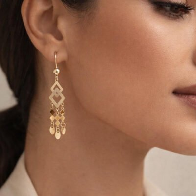 Interlocking Geometric Diamond Dangle Earrings