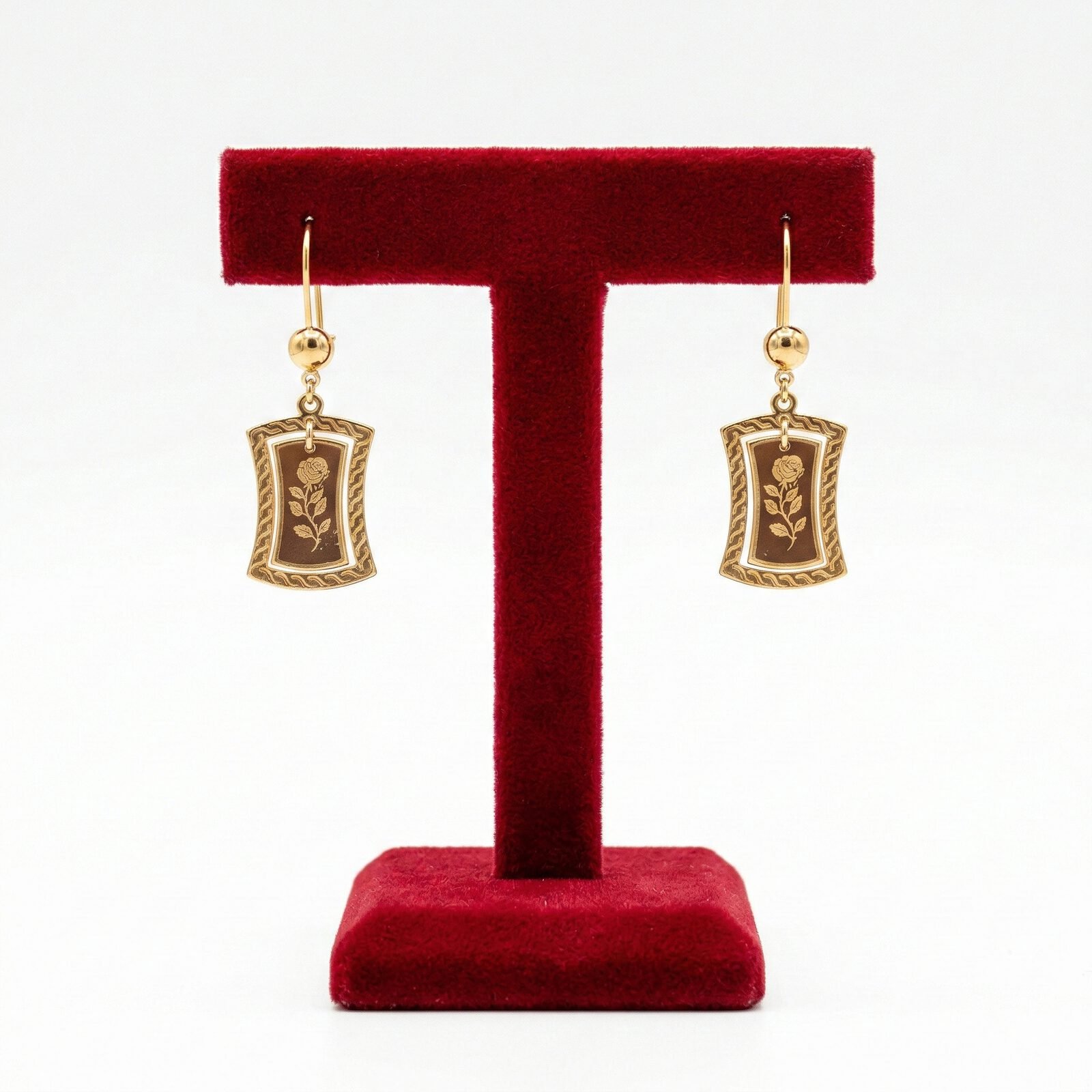 Classic Rectangular Rose Drop Earrings - Image 2