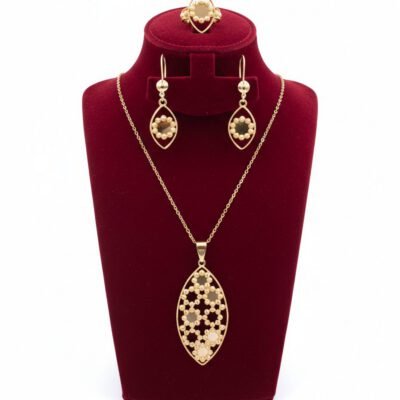 Golden Marquise Floral Filigree 4-Piece Jewelry Set