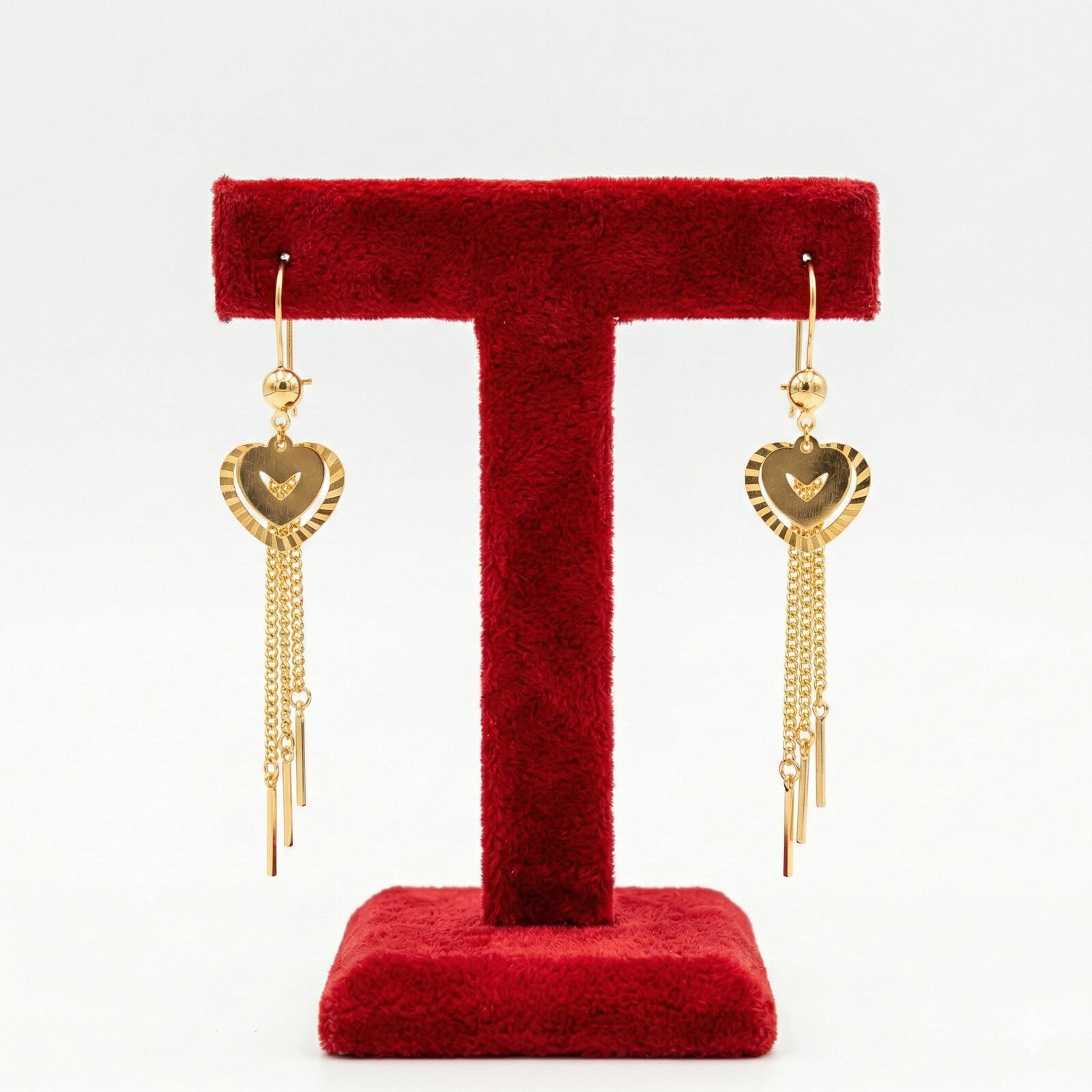 Romantic Heart Tassel Gold Drop Earrings