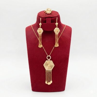 Radiant Sunburst Hexagon Tassel 3-Piece Set (Gold Tone)