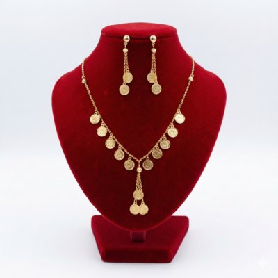 Traditional "Lira" Coin Charm Gold-Tone Set (Necklace & Earrings)