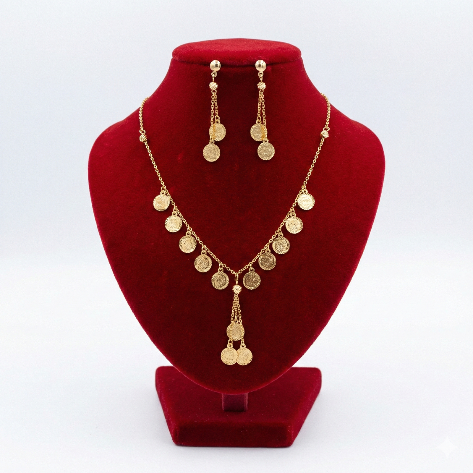 Traditional "Lira" Coin Charm Gold-Tone Set (Necklace & Earrings)