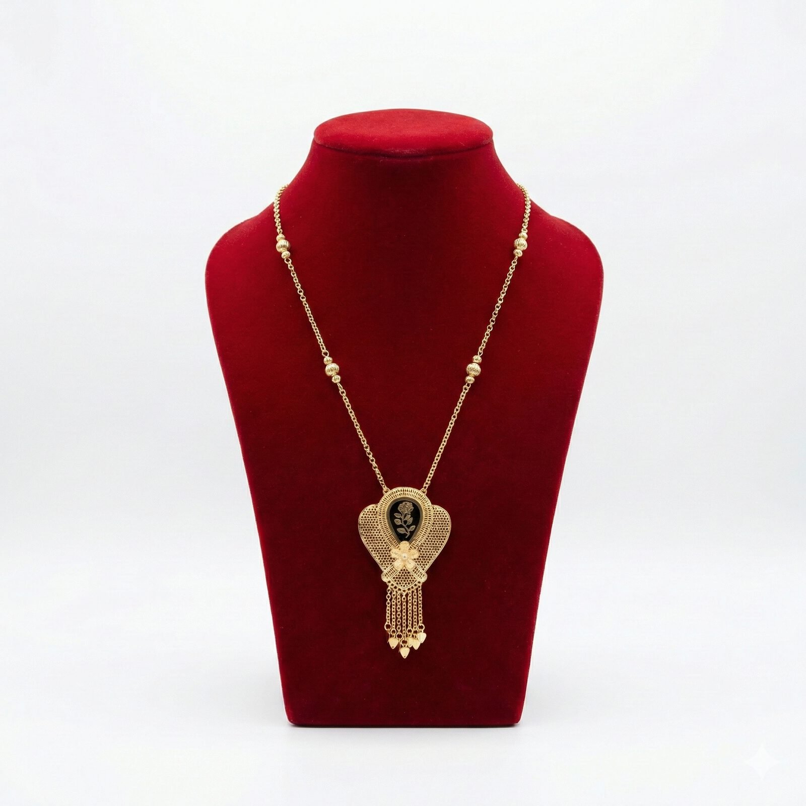 Royal Fan-Shaped Rose Filigree Long Necklace
