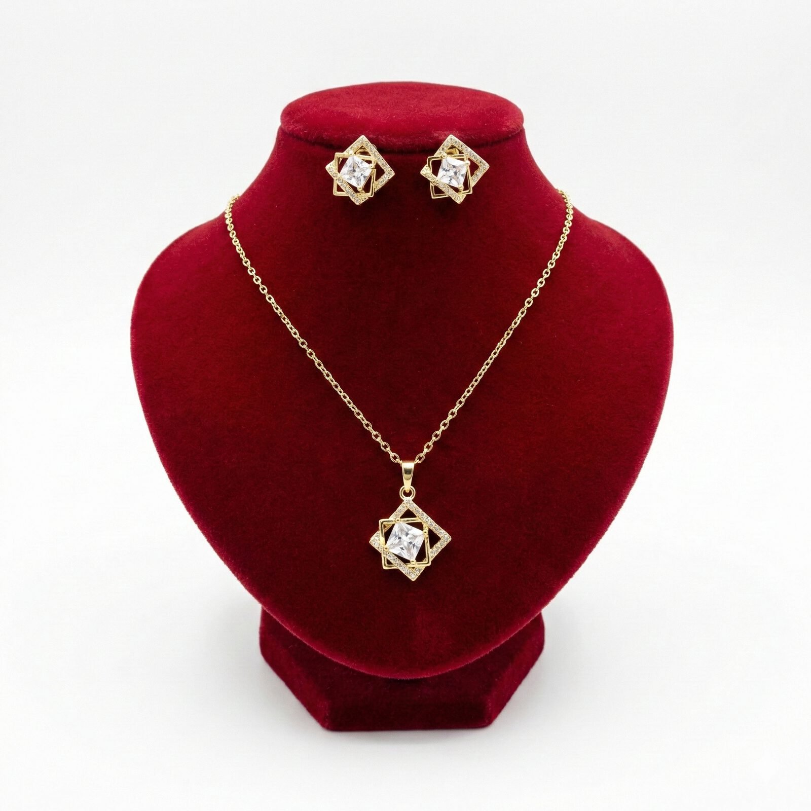 Modern Geometric Interlocking Square Solitaire Set (Gold Tone)