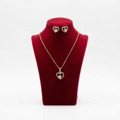 Sparkling Open-Heart Solitaire Crystal Set (Gold Tone)