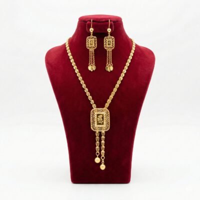 Royal Rectangular Rose Long Necklace Set