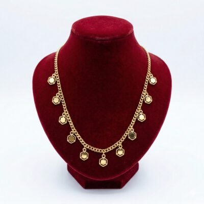 Geometric Hexagon Charm Necklace (Gold Curb Chain)
