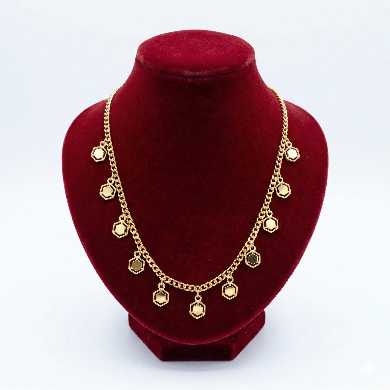 Geometric Hexagon Charm Necklace (Gold Curb Chain)