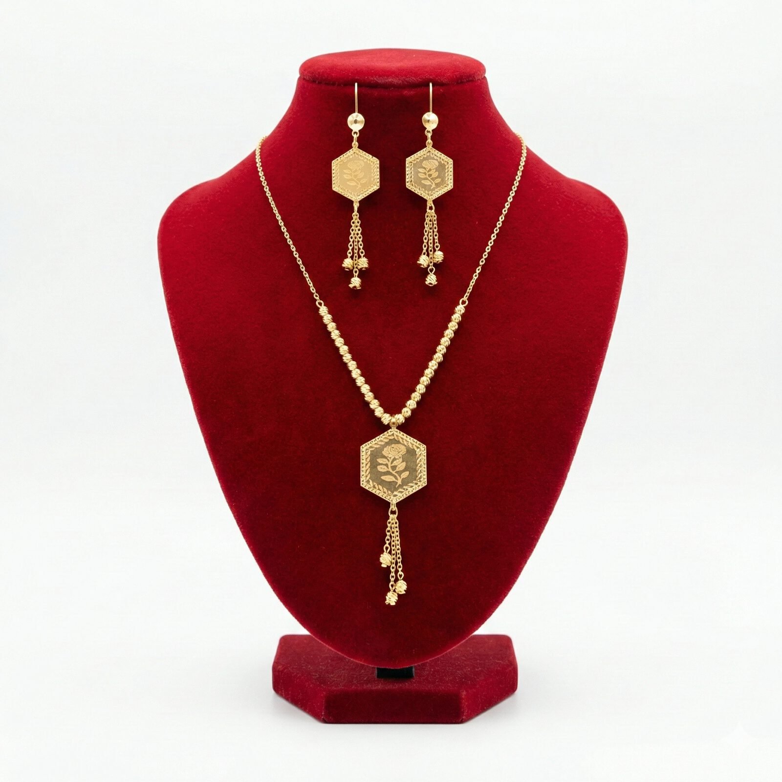 Royal Hexagonal Rose & Popcorn Chain Tassel Set