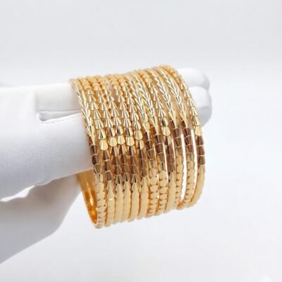 Thin Diamond-Cut Khaleeji Gold-Tone Bangles