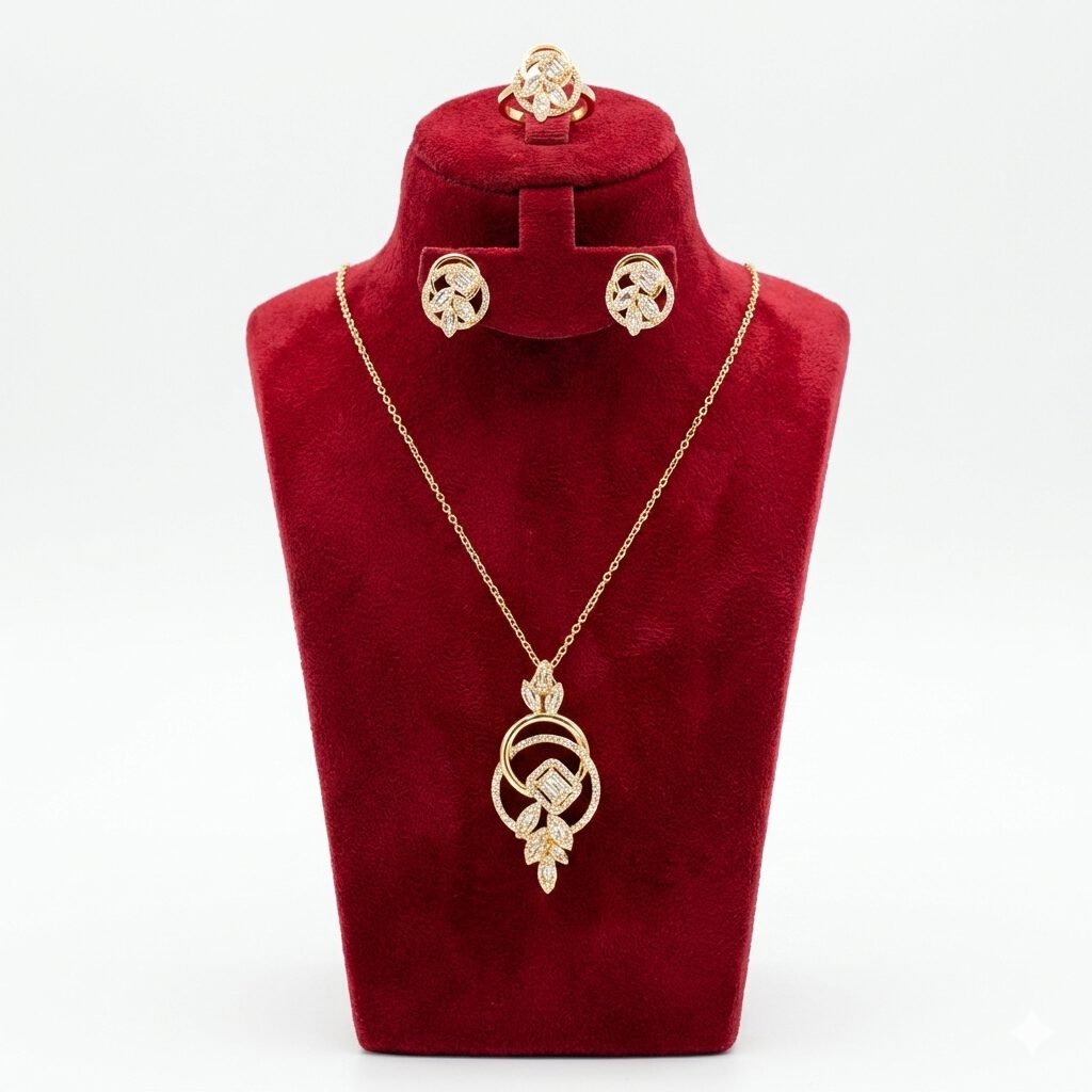Royal Zircon Crystal Interlocking Loop 3-Piece Jewelry Set