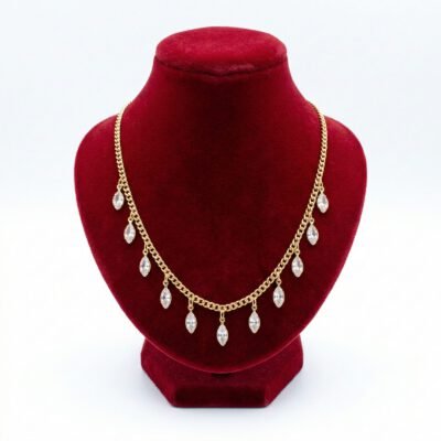 Marquise-Cut Solitaire Crystal Drop Necklace (Gold Curb Chain)