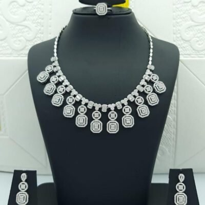 Royal White Gold Look Baguette & Cushion Halo Bridal Set
